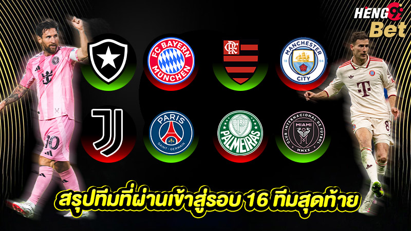 รูปภาพสรุปทีมที่ผ่านเข้าสู่รอบ 16 ทีมสุดท้ายของ heng99